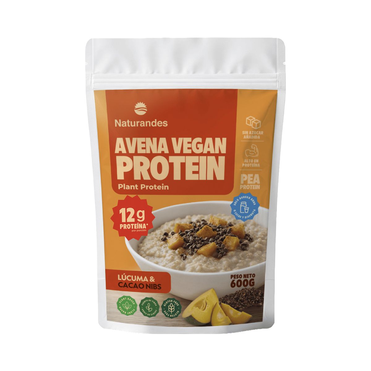 NATURANDES - Avena Vegan Protein Lúcuma Bolsa 600 g