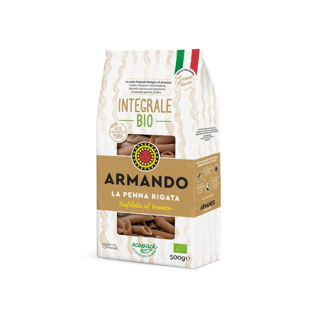 ARMANDO - Fideos Armando La Penna Rigata Integrale Bio Bolsa 500 g