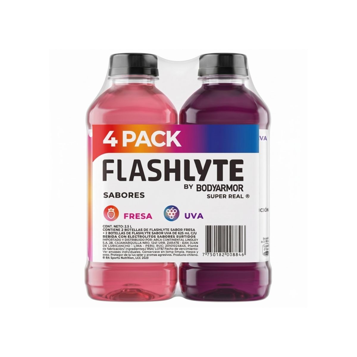 FLASHLYTE - Pack Bebida Flashlyte Uva 2 Botellas 625 mL + Fresa Envase 2 Botellas 625 mL