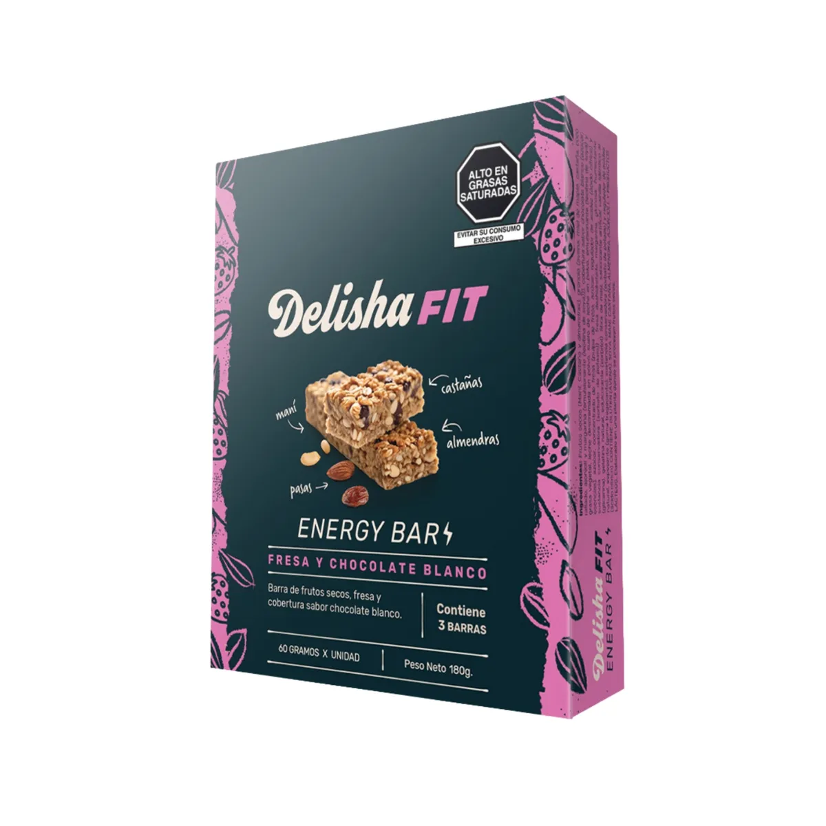 DELISHA - Barra Energética Delisha Fresa Chocolate Blanco Empaque 3 Und