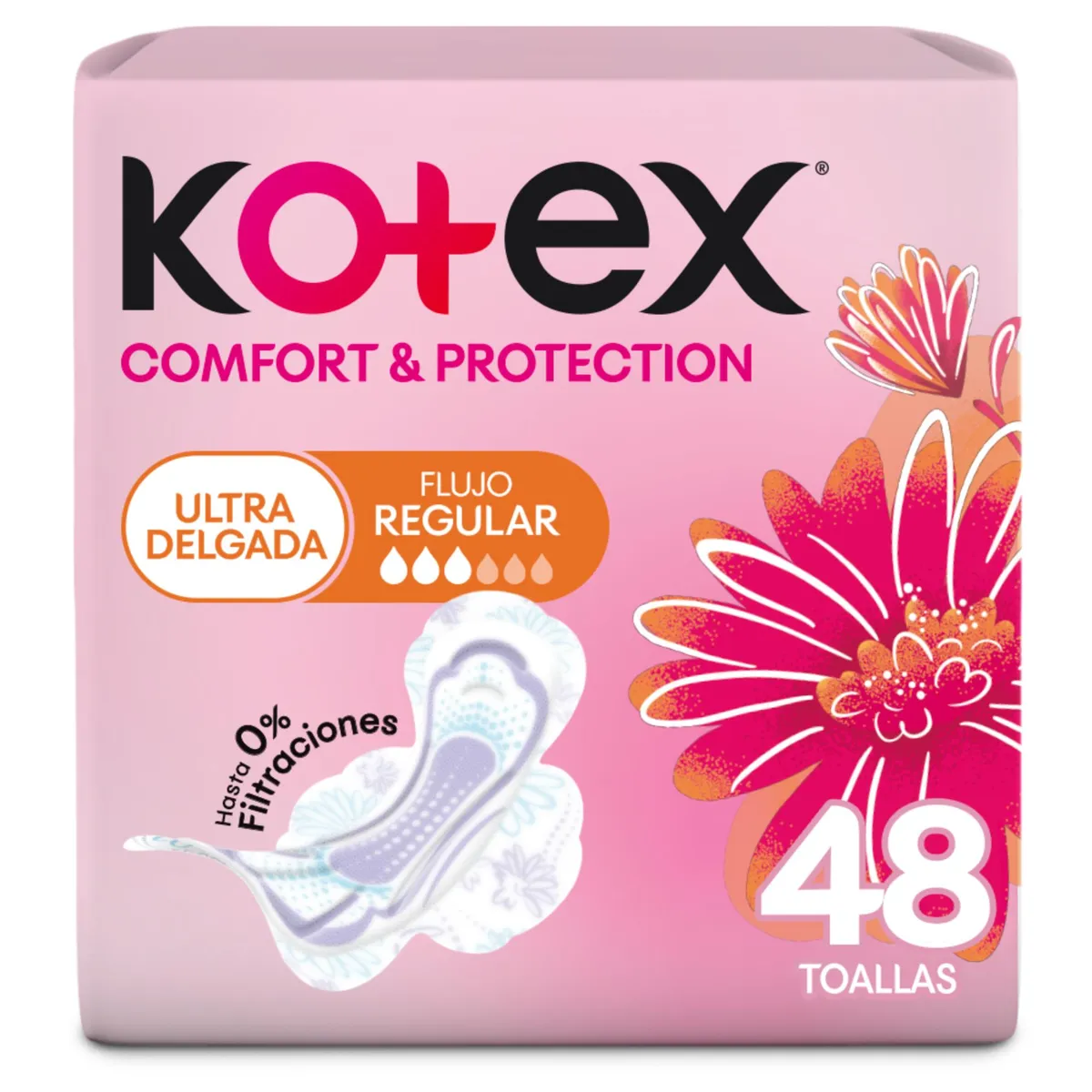 KOTEX - Toallas Femeninas Kotex Comfort y Protección Ultradelgadas Empaque 48 Und