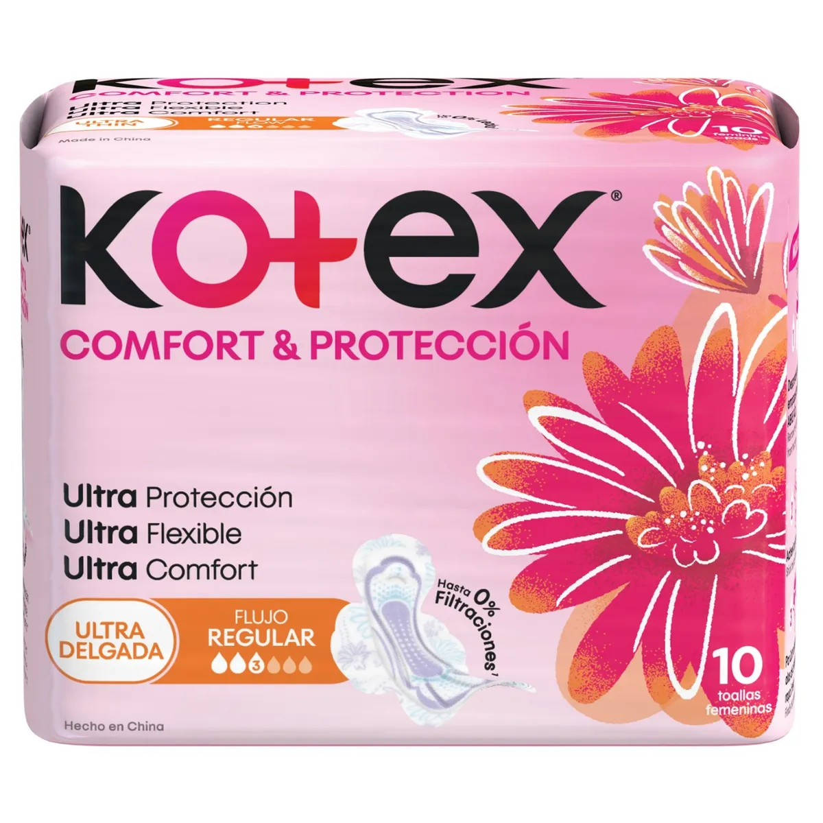 KOTEX - Toallas Higiénicas Kotex Comfort & Protección Ultra Delgada Empaque 10 Und