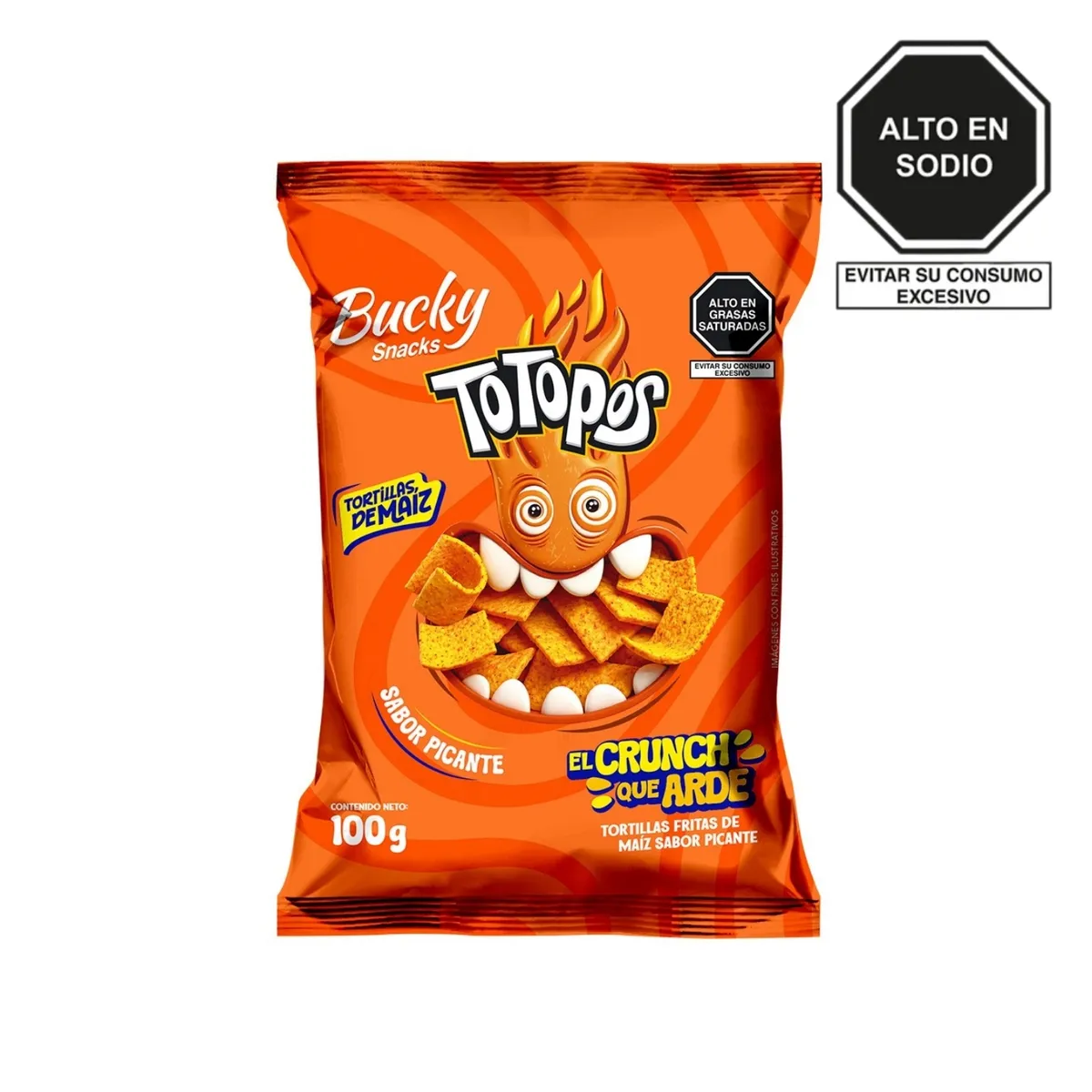 BUCKY SNACKS - Chips Bucky Totopos Picantes Bolsa 100 g