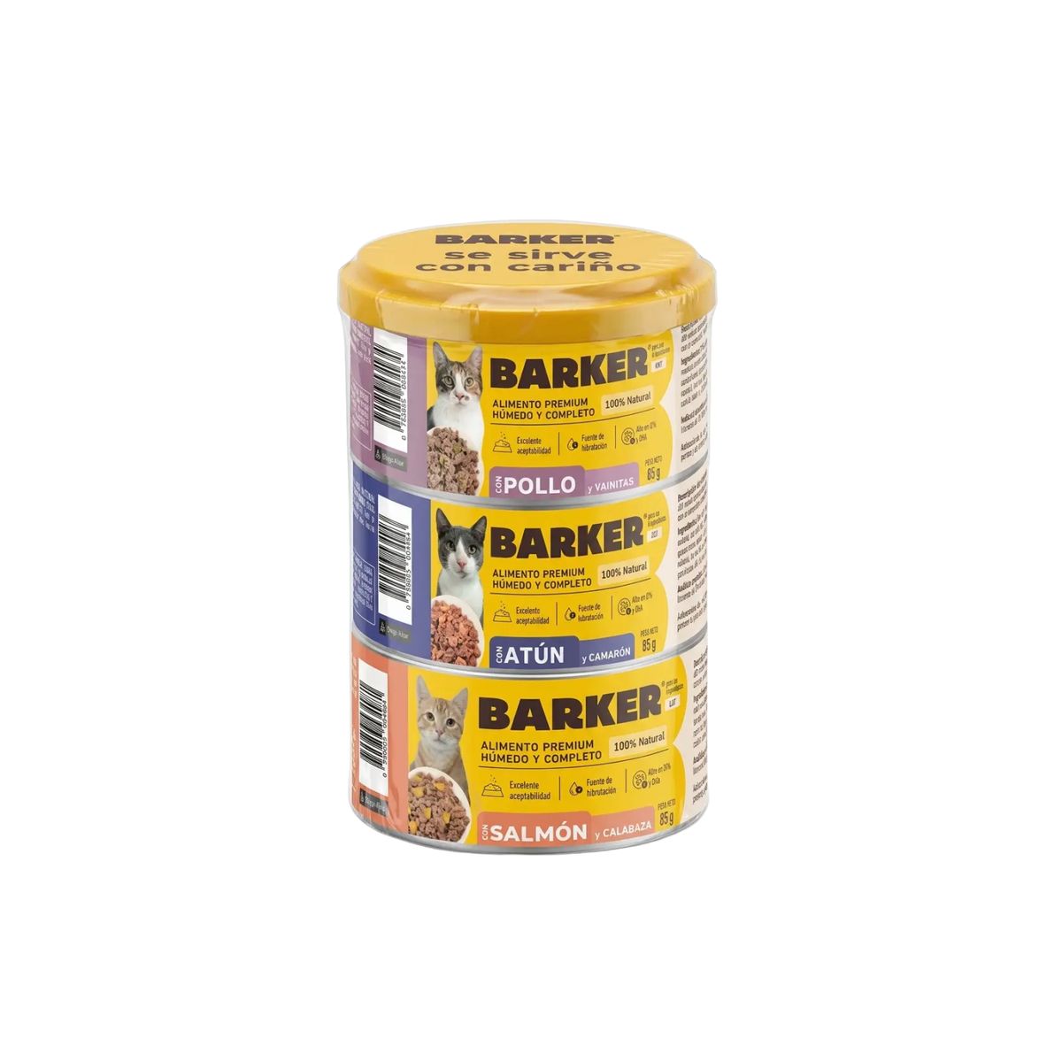 BARKER - Alimento Húmedo Gato Barker Pollo Atún Salmón Pack 3 Und