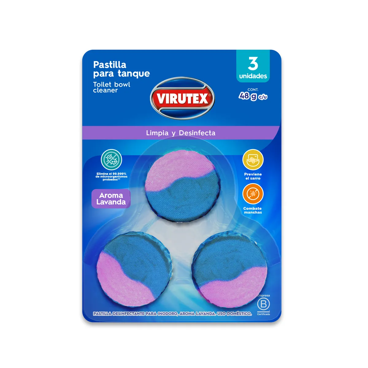 VIRUTEX - Pastilla para Inodoro Virutex Lavanda Antibacterial Pack 3 Und