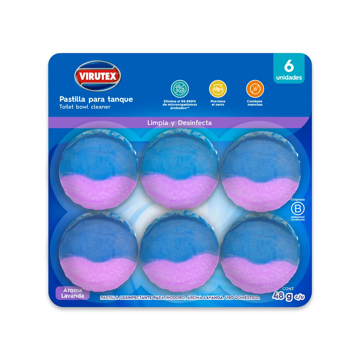 VIRUTEX - Pastilla para Inodoro Virutex Lavanda Antibacterial Pack 6 Und
