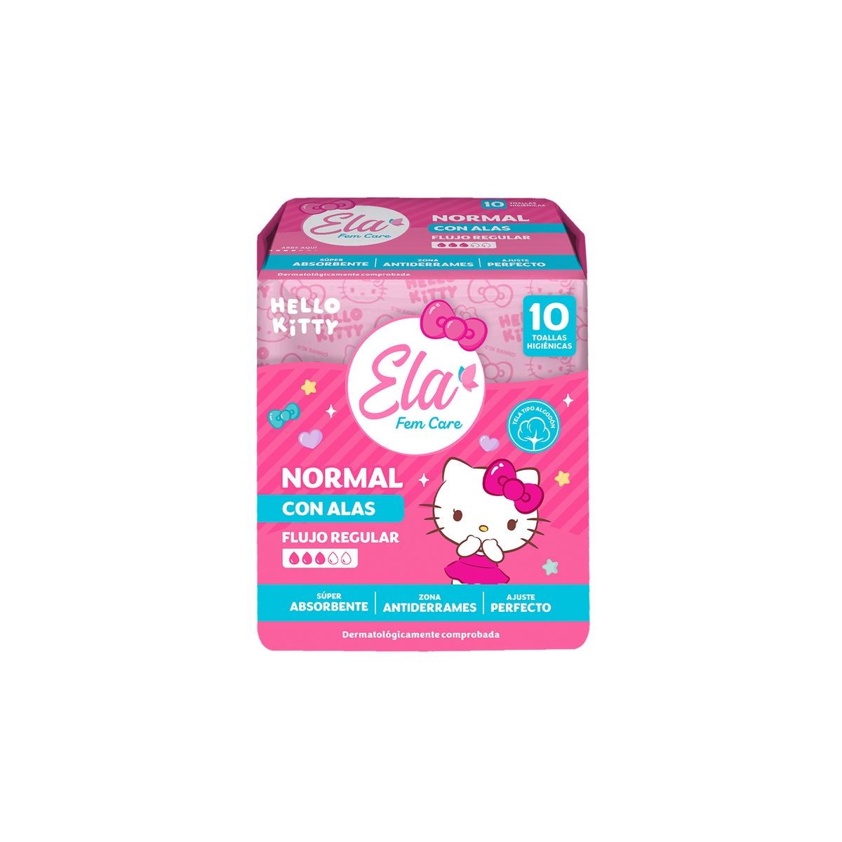 TUINIES - Toallas Higiénicas Ela Fem Care Hello Kitty Normal Empaque 10 Und