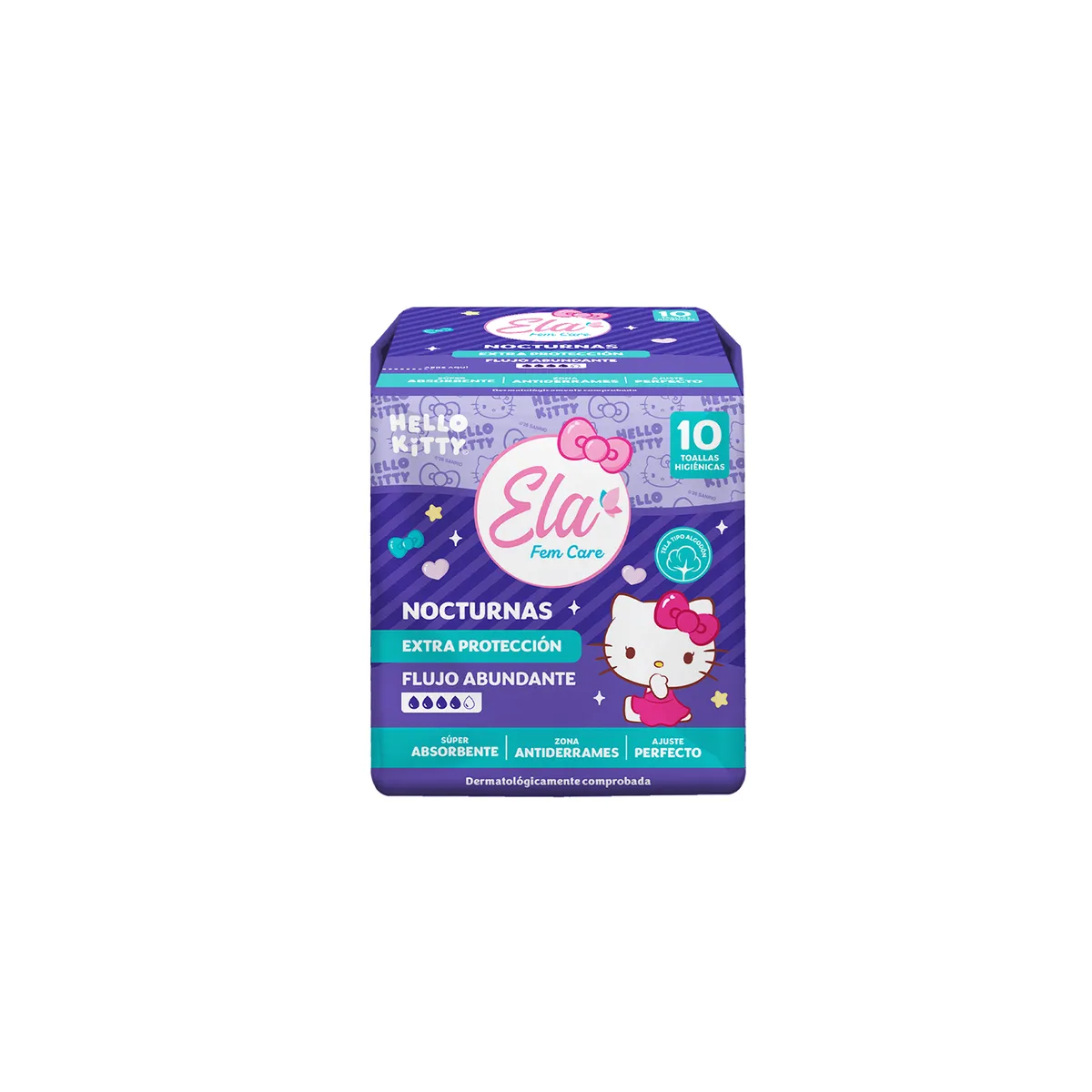 TUINIES - Toallas Higiénicas Ela Fem Care Hello Kitty Nocturna Empaque 10 Und