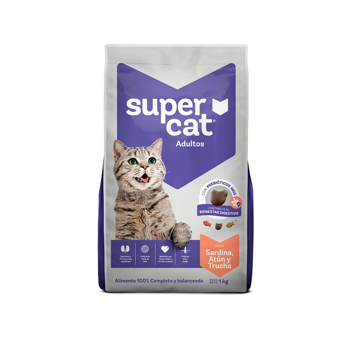 SUPERCAT - Alimento Seco Supercat Gatos Adultos Sardina Atún Trucha Bolsa 1 Kg