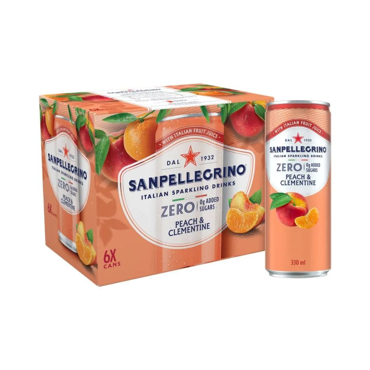SAN PELLEGRINO - Agua Carbonatada Sanpellegrino Zero Peach & Clementine Sixpack Lata 330 mL