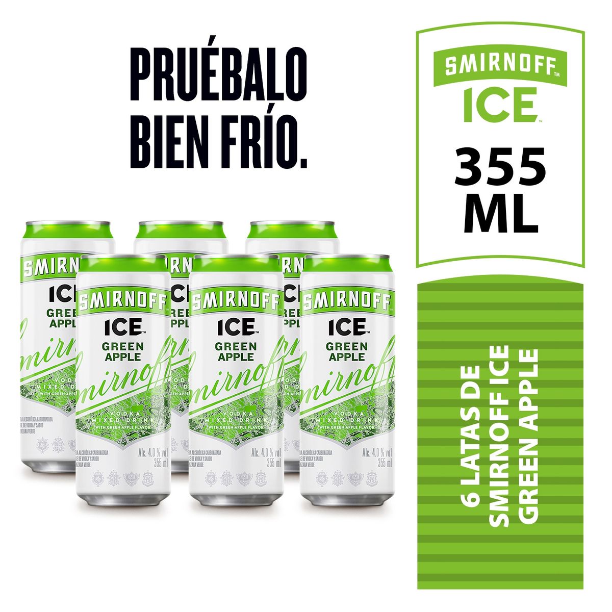 SMIRNOFF - Bebida Alcohólica Smirnoff Ice Green Apple Sixpack Lata 355 mL