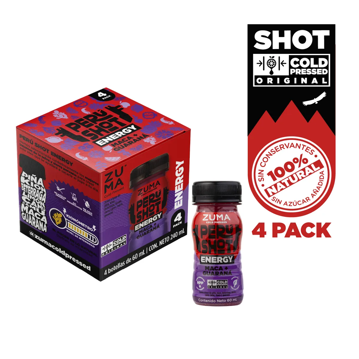 ZUMA COLD PRESSED - Shots Zuma Energy 4 Pack x 60 mL