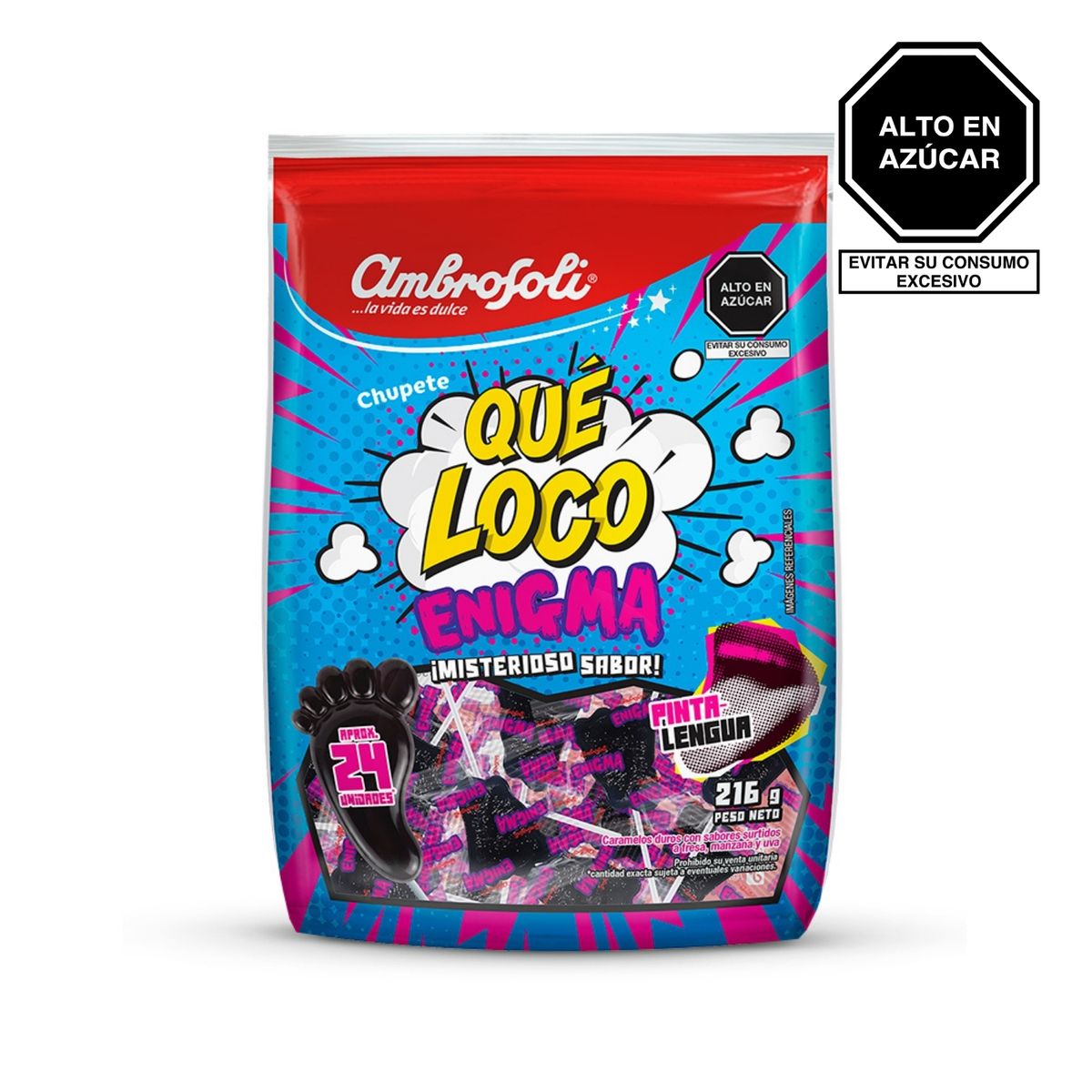AMBROSOLI - Chupetes Ambrosoli Que Loco Enigma Pintalengua Bolsa 216 g