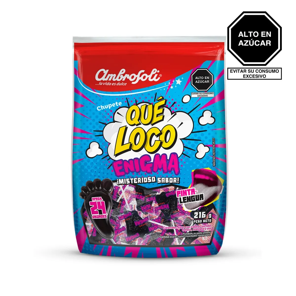 AMBROSOLI - Chupetes Ambrosoli Que Loco Enigma Pintalengua Bolsa 216 g